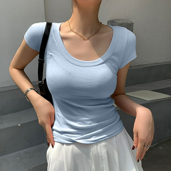 TYGHBN Women's T Shirts Short Sleeve Neck Basic Going Out Tops Fashion Slim Fit Tee Cloud Pro Mens Thermal Shirt Pack Womens plus Thermal Top Thermal Underwear Woman Thermal Tops Women Winter Long