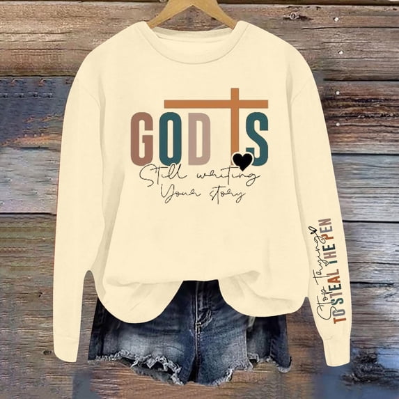 TYGHBN Women's Trendy Pullover Hoodie Letter Print Round Neck Top for Fall & Winter Hoodie Sweatshirt Jacket Women Ladies Shorts Outfits Active Wear Women Set Beach Sweaters Women Hoodie Athletic