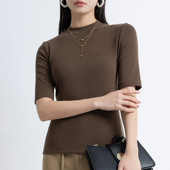 TYGHBN Women's Turtle Neck Slim Fit Half Elbow Short 3/4 Sleeve T Shirts Tight Tops Tee Small Tops Athletic Wear for Woman Thick Long Sleeve T Shirt Women Miss Long Sleeve Shirts for Women Spandex