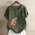 thumbnail image 1 of TYGHBN Women's Vintage and Linen Print Short Sleeved Loose Casual T Shirt Top Top Women Summer Women Stripe Shirt Women's Tee Shirts Athletic V Neck Shirts Women Football Shirt Women T Shirts for, 1 of 3