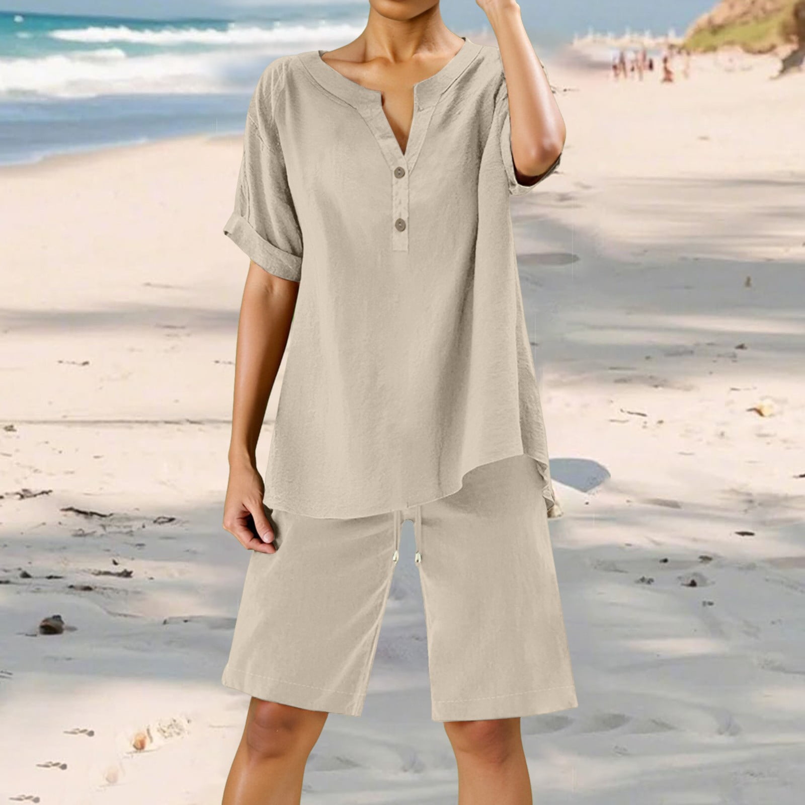 Women’s Breathable Two-Piece Blouse and Shorts Set