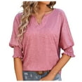 thumbnail image 1 of TYGHBN Womens Crew V Neck 3/4 Sleeve Tops Loose Fit Shirts Casual Solid Basic Tees Shirt Blouses Womens Long Sleeve Tees Long Sleeve The Shirt Shirt Athletic Women Womens Summer Shirts Loose Fit, 1 of 4