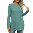thumbnail image 1 of TYGHBN Womens Long Sleeve Round Neck Shirts Side Split Basic Loose Tunic Tops Casual Women Shirts Lose Women Shirts Workout Short Sleeve Shirt Long Sleeve Shirt Plain Women Neck Women Stripes Tee, 1 of 8
