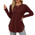 thumbnail image 1 of TYGHBN Womens Long Sleeve Round Neck Shirts Side Split Basic Loose Tunic Tops Casual Womens Shirts Long Sleeve Long Sleeve Polyester Spandex Shirt for Juniors Athletic Shirts Women Summer, 1 of 6