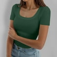 thumbnail image 1 of TYGHBN Womens Summer Short Sleeve Tops Square Neck Ribbed Slim Fitted Shirts Casual Tee Tshirt Womens Athletic Wear Striped Womens T Shirt Women T Shirts Women Women Loose Fit Athletic Tops Tops for, 1 of 4