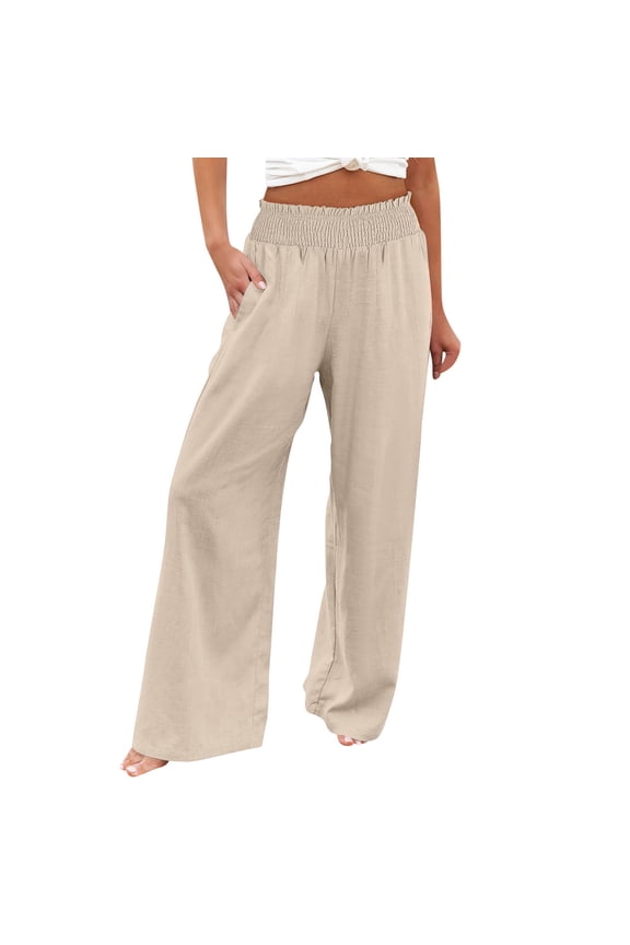 Womens Wide Leg Pants Casual High Waisted Palazzo Pants Baggy Beach Trousers with Pocket Womens Cropped Pants Casual Sweat Pants Women Casual plus Size Womens Pants for Work Casual Tan Dress