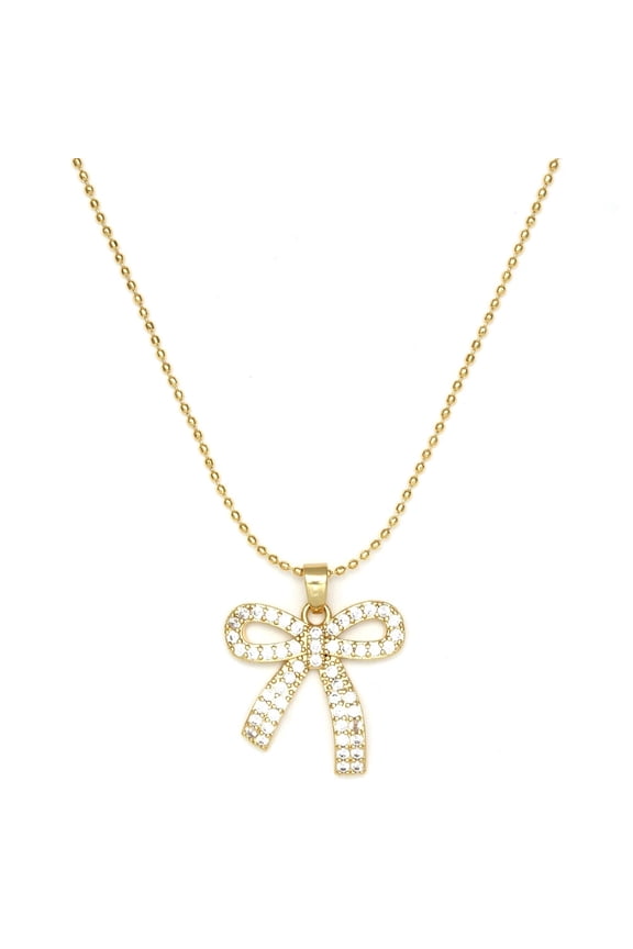 1pc Glitzy Golden Rhinestone Bow Pendant Necklace-Chic,Sparkling Glamour,Adjustable Length,Great Gift Idea,Golden