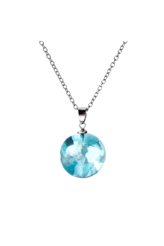 Chic Transparent Resin Rould Ball Moon Pendant Necklace Women Blue Sky White Cloud Chain Necklace Fashion Jewelry Gifts,A