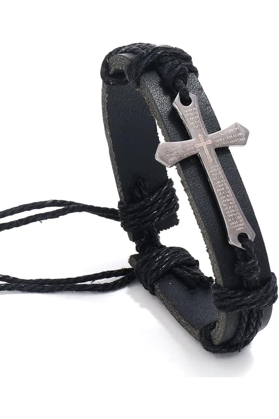 Fashion Bracelet Religious Cross Spanish Prayer Leather and Rope Bracelet Fashion Accessories