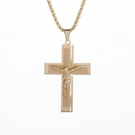 TYHLZJ Personality Creative Design Religious Jesus Christ Cross Pendant Amulet Simple Men's and Women's Necklace,Gold