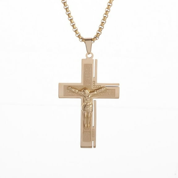 TYHLZJ Personality Creative Design Religious Jesus Christ Cross Pendant Amulet Simple Men's and Women's Necklace,Gold
