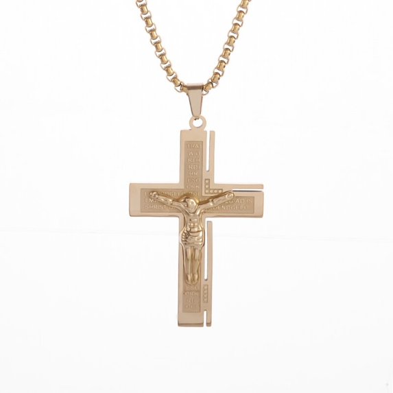 TYHLZJ Personality Creative Design Religious Jesus Christ Cross Pendant Amulet Simple Men's and Women's Necklace,Gold