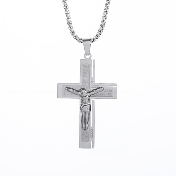 TYHLZJ Personality Creative Design Religious Jesus Christ Cross Pendant Amulet Simple Men's and Women's Necklace,Silver