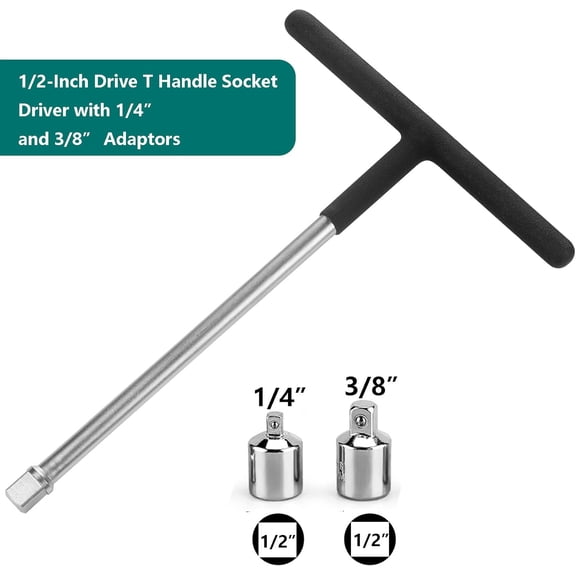 TYHREF-1/2 Drive T-Handle Socket Wrench1/2-Inch Drive T Handle Socket Driver with 1/4 and 3/8 Adaptors for Vehicle Car Motorcycle