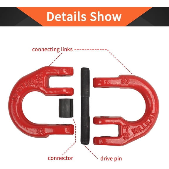 TYHREF-1/2" Grade 80 Alloy Steel Hammerlock Coupling Link, Tow Hitch Hammer Lock Safety Trailer Chain Adapter Connector Link for Heavy Super Duty Truck Chain Hitch, 12000 Lbs Work Load Limit - Red