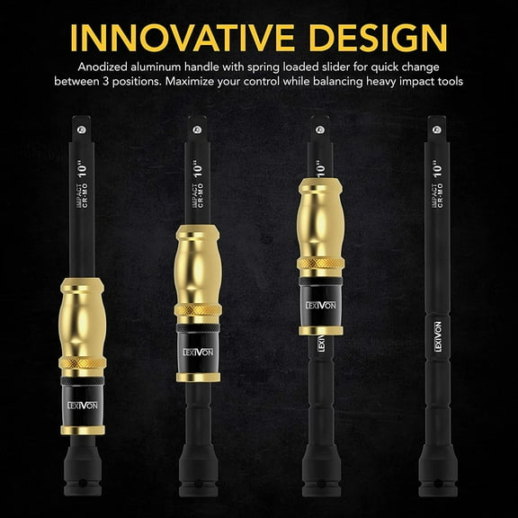 TYHREF-1/2" Impact Driver Speed Collar 10" Impact Extension Bar | Adjustable 3-Position Aluminum Spinning Handle, Cr-Mo Steel Extension = Fully Impact Grade (LX-116)
