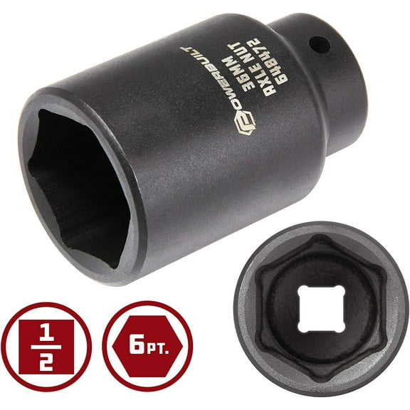 TYHREF-1/2-inch Drive Axle Nut Socket, 36mm 6 Point Extra Deep, Remove Front Wheel Drive Axle Shaft Nuts, Pin Hole - 648472, Black