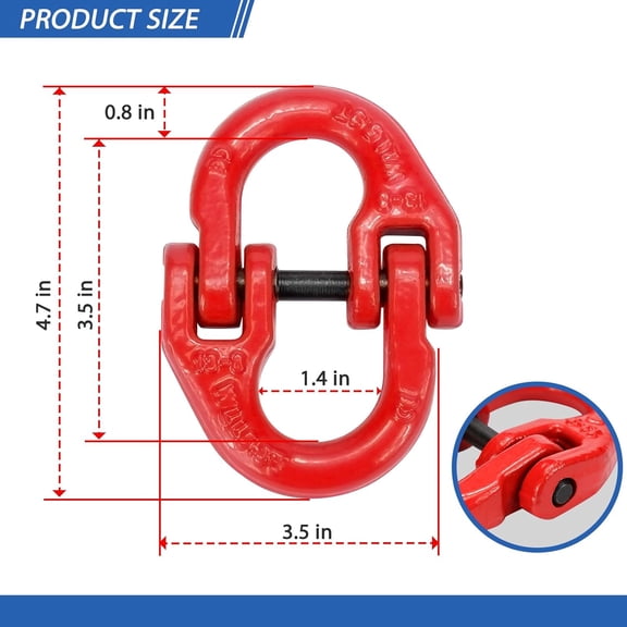 TYHREF-1/2 inch Tow Hitch Hammer Lock Safety Chain Adapter Connector Link Hammerlock Coupling Link, G80 Alloy Steel, 12000 Lbs Loading, Red, 2Pcs