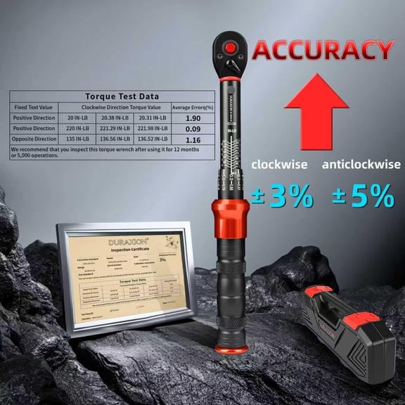 TYHREF-1/4-Inch Drive Torque Wrench 20-220it.lb/2.3-24.9Nm, 3% Precision Dual Direction Torque Wrenches with 72-Tooth Dual Range Scales (No Accessories Included)