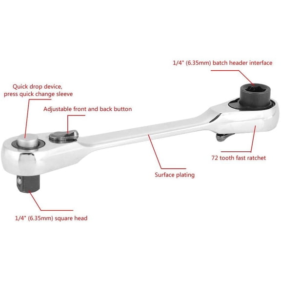 TYHREF-1/4" Mini Ratchet Socket Wrench Screwdriver Hex Wrench MultiTool Reversible Drive Ratchets (107mm)