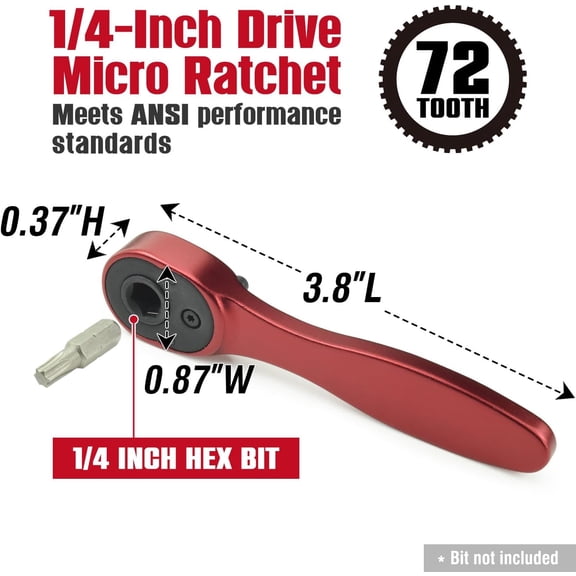 TYHREF-1/4-inch Drive Mini Ratchet - 72-Tooth Hex Bit Driver, Reversible Micro Ratchet with 5 Degree Arc -Lightweight Aluminum & Compact To Fit In Tight Spaces (1/4-Inch Bit Driver)