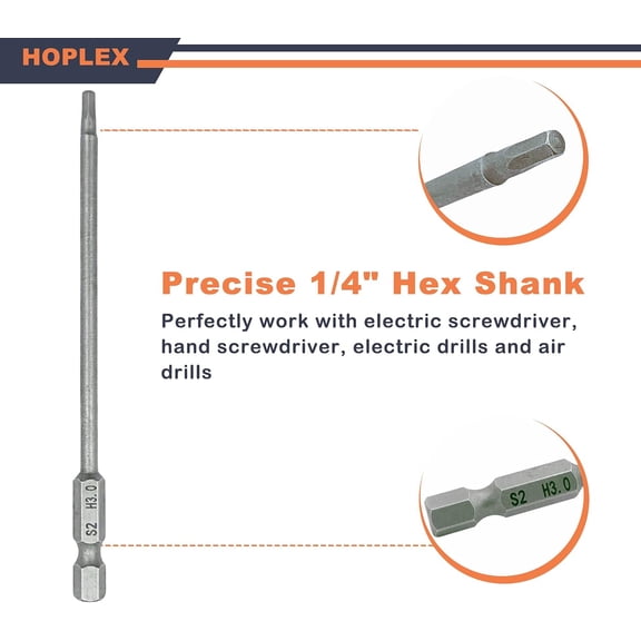 TYHREF-1.5, 2.0, 2.5 & 3.0mm Hex Head Allen Wrench Drill Bit S2 Steel 1/4" Hex Shank 4.3" Long for Screwdrivers Bit Electric Screwgun/Power Drill RC Repair Working Tools