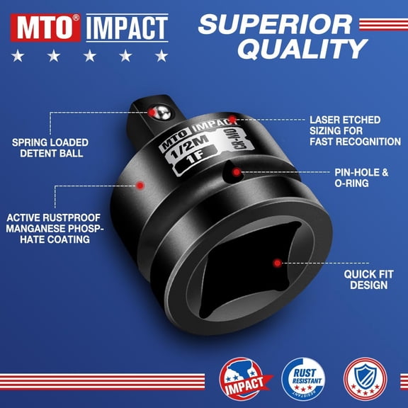 TYHREF-1" Female to 1/2" Male Impact Socket Adapter, 1-Inch Impact Socket Reducer, Chrome Molybdenum Alloy Steel, for Impact Wrench & Ratchet Use