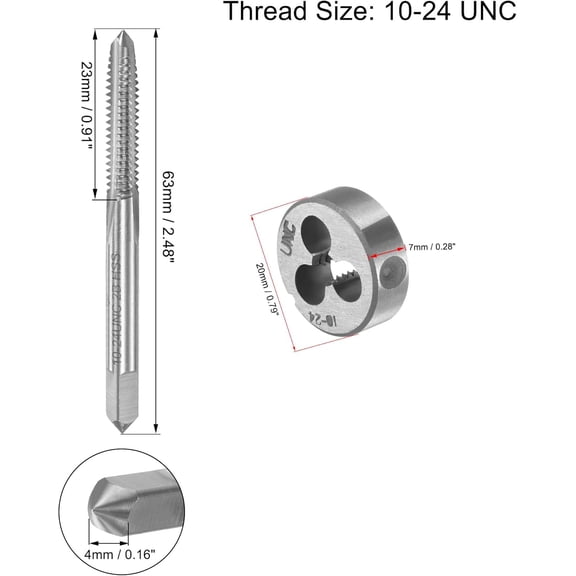 TYHREF-10-24 UNC Tap and Die Set with 20mm Round Die Stock Handle Wrench, High Speed Steel Machine Thread Tap and Round Die Threading Tool