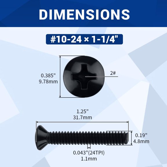 TYHREF-#10-24 x 1-1/4" Stainless Oval Head Machine Screws (50 pcs), 18-8 (304) Stainless Steel Phillips Drive Oval Head, Full Thread, Black Coated, (Screwdriver Bit Included)