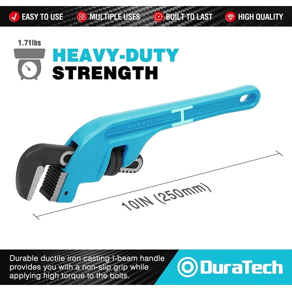 TYHREF-10-Inch Offset Pipe Wrench, Heavy Duty End Pipe Wrench, Cast Iron Handle, Adjustable Plumbing Wrench