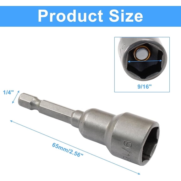 TYHREF-10 Pcs 9/16 Inch Hex Magnetic Power Hex Nut Driver Magnetic Extension Socket Drill Bit Set, Quick Change Socket Nut Impact Driver for Electric Drill