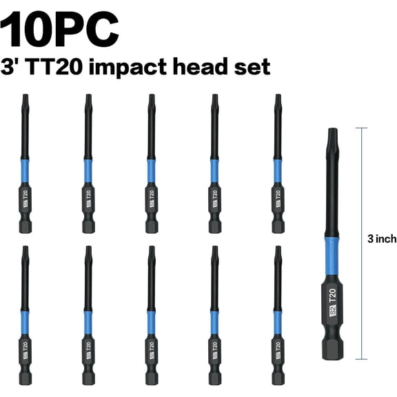 TYHREF-10-Piece Magnetic Torx Screwdriver Bit,1/4 "Hex Shank TT20 S2 Steel Security Torx Bit Tamper Proof Star Bit Set with CNC Machined Tips 3"Long