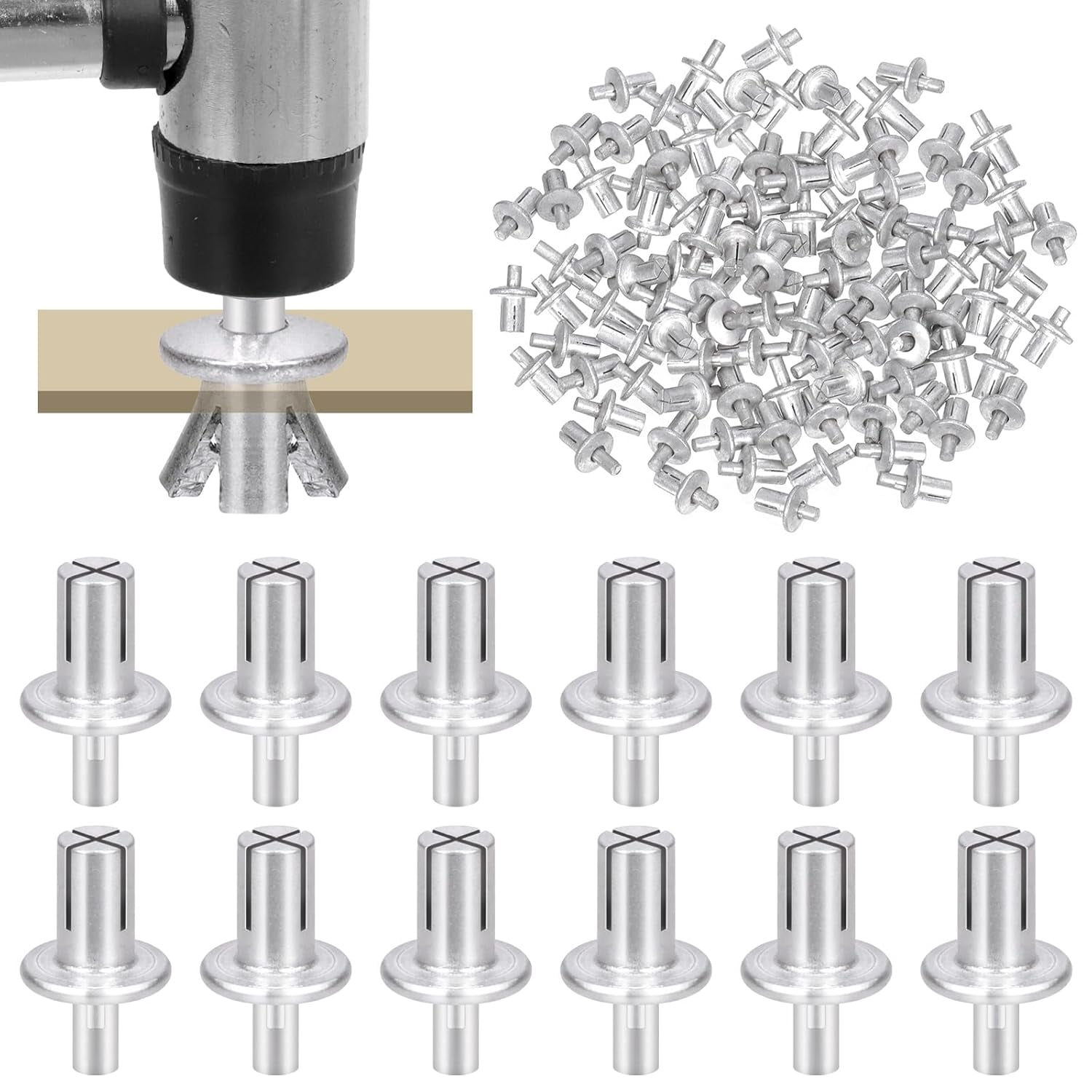 TYHREF-100pcs M5 x 7mm Aluminum Core Rivets with Round Head Knock Type ...
