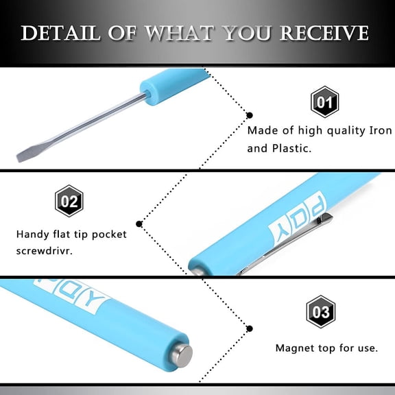 TYHREF-10Pcs Mini Pocket Screwdriver with Clip Magnetic Slotted Small Screw Drivers with Flat Head for Mechanical, Electrician (Light Blue)