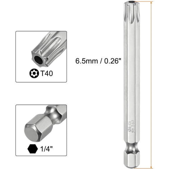 TYHREF-10pcs T40 Security Torx Bit 1/4" Hex Shank 3" Long S2 Steel Magnetic Tamper Resistant Star Bits Screwdriver Torx Head with Hole for Driver Drill Bits Remove Fastening Screws
