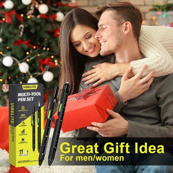 TYHREF-11 in 1 Multitool Pen Set with LED, Stylus, Level, Screwdriver, Flathead, Stocking Stuffers for Men, Teen Boys, Gadgets for Dad, Christmas Gifts for Men, Him, Husband, Father, Black, 2 Pack