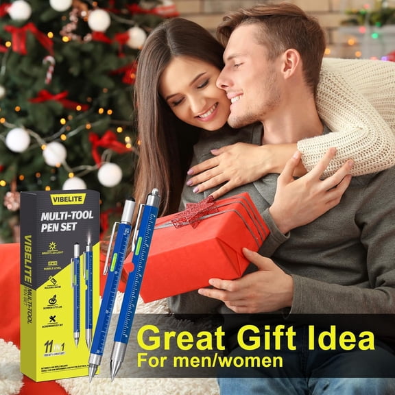 TYHREF-11 in 1 Multitool Pen Set with LED, Stylus, Level, Screwdriver, Flathead, Stocking Stuffers for Men, Teen Boys, Gadgets for Dad, Christmas Gifts for Men, Him, Husband, Father, Blue, 2 Pack