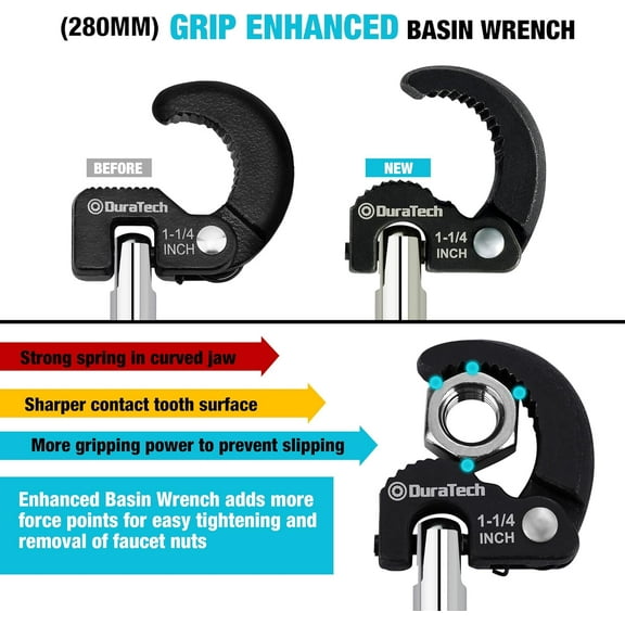 TYHREF-11" Basin Wrench, Sink Wrench, Adjustable Tap Nut Spanner Basin Spanner, Capacity of 3/8" to 1-1/4" for Fixing Back and Union Nuts Under Sink