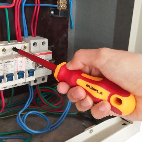 TYHREF-11 Pieces VDE Insulated Screwdriver Set, 1000V with Black Tip Magnetic, TPR Handle Electrician Soft-Grip Slotted Phillips and Pozi Tools with Safety Tester for Electrician Repair