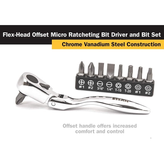 TYHREF-11212 4-1/8-Inch Flex-Head Offset Micro Ratcheting Bit Driver and Bit Set