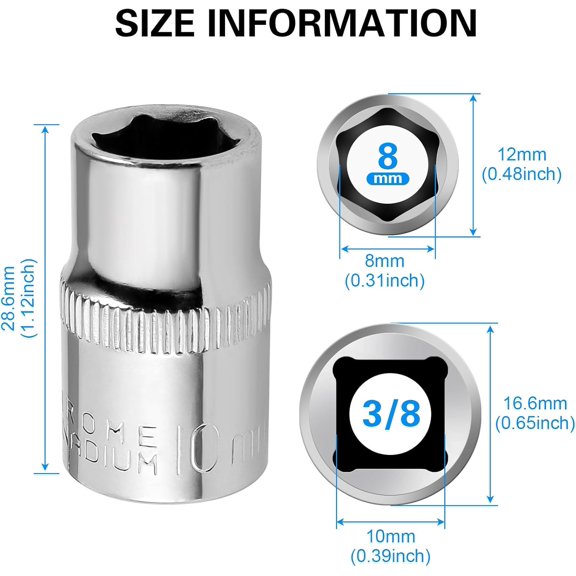 TYHREF-12-Pc 10mm Shallow Sockets, 6-Point, 3/8-Inch Drive - Heavy Duty & Affordable Chrome Vanadium Steel, Fits Snap-on, Craftsman, DeWalt - Metric Standard Socket for Auto Repair, DIY & More