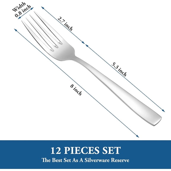 TYHREF-12 Piece Dessert Forks Set, Food-Grade Stainless Steel Silverware Forks, Salad Forks, Metal Forks for Home, Kitchen or Restaurant, Mirror Polished, Dishwasher Safe - 8 Inch