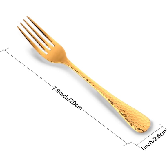 TYHREF-12 Pieces Hammered Dinner Forks Set, 7.9 Inch Stainless Steel Forks,Table Forks,Flatware Forks, Mirror Finish & Dishwasher Safe,Use for Home,Kitchen or Restaurant (Gold)