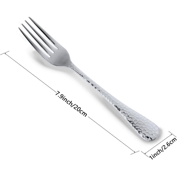 TYHREF-12 Pieces Hammered Dinner Forks Set, 7.9 Inch Stainless Steel Forks,Table Forks,Flatware Forks, Mirror Finish & Dishwasher Safe,Use for Home,Kitchen or Restaurant (Silver)