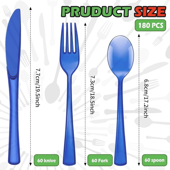 TYHREF-120pcs Blue Disposable Cutlery Set Plastic Silverware Heavy Duty Utensil Sets 40 Forks 40 Knives 40 Spoons for Birthday Home Office School Party Picnics Restaurant Outdoor Events or Every Day