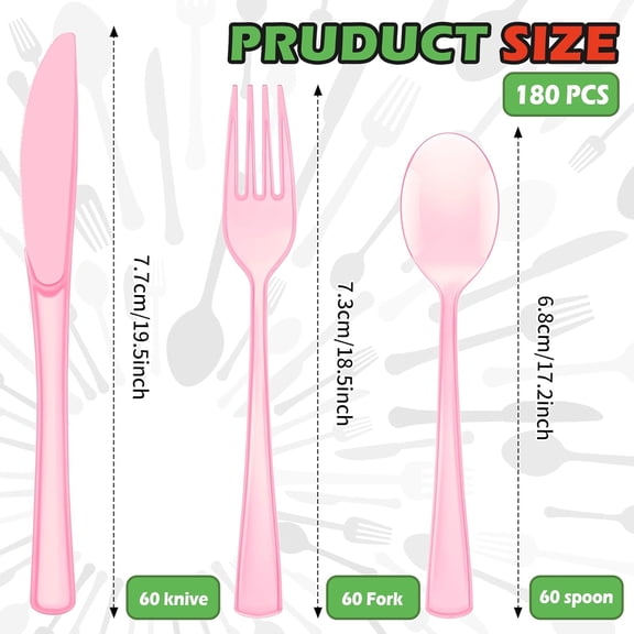 TYHREF-120pcs Pink Disposable Cutlery Set Plastic Silverware Heavy Duty Utensil Sets 40 Forks 40 Knives 40 Spoons for Birthday Home Office School Party Picnics Restaurant Outdoor Events or Every Day