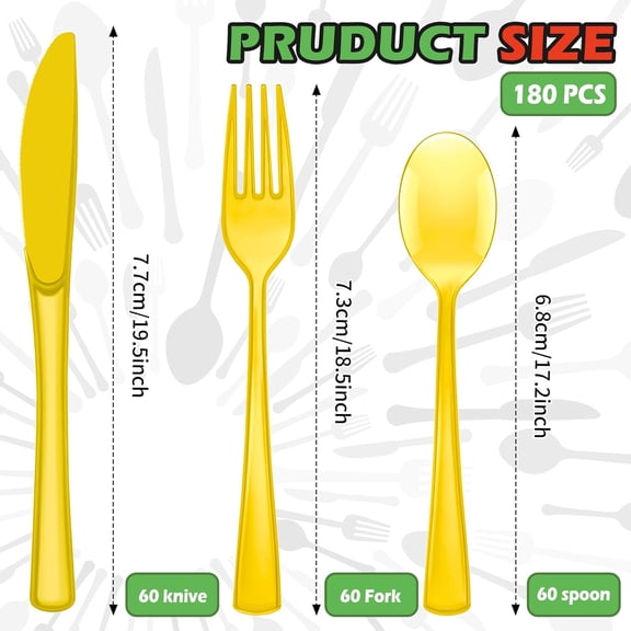 TYHREF-120pcs Yellow Disposable Cutlery Set Plastic Silverware Heavy Duty Utensil Sets 40 Forks 40 Knives 40 Spoons for Birthday Party Home Office School Picnics Restaurant Outdoor Events or Every Da