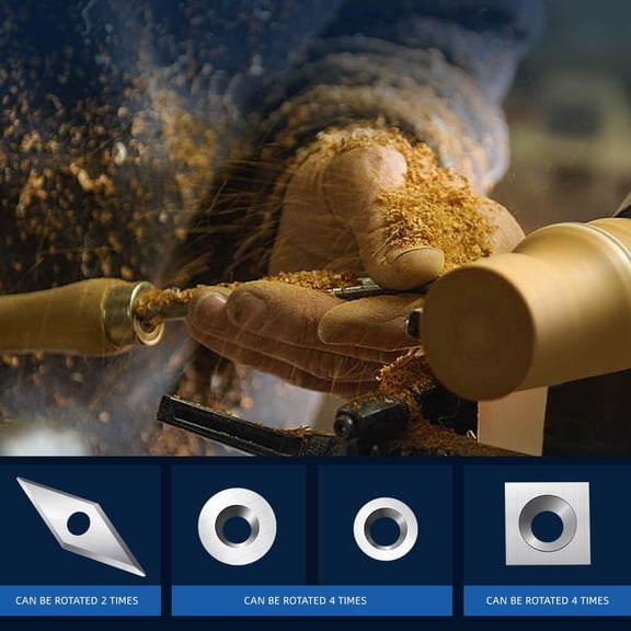 TYHREF-12Pcs Tungsten Carbide Cutters Inserts Set, Lathe Tools for Wood Lathe Turning Tools, Supplied with Screws and Screwdriver (Silver-12Pcs)