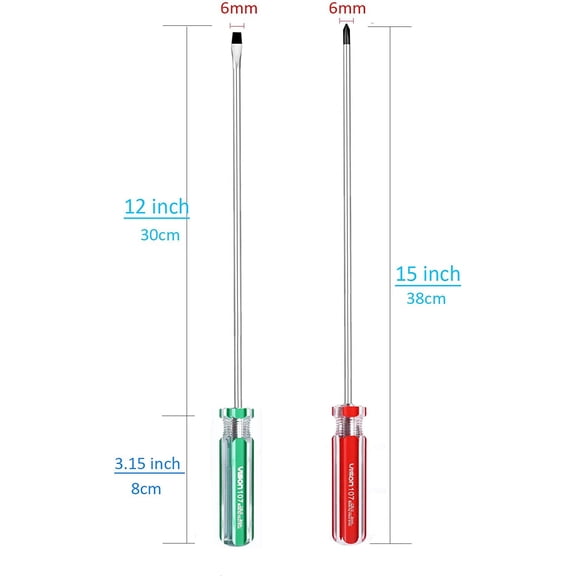 TYHREF-12inch PH2 Long Phillips Screwdriver and Slotted Screwdriver Long with Magnetic Tip, Cross Head Flat Head Long Screwdriver Set (12inch No.2)
