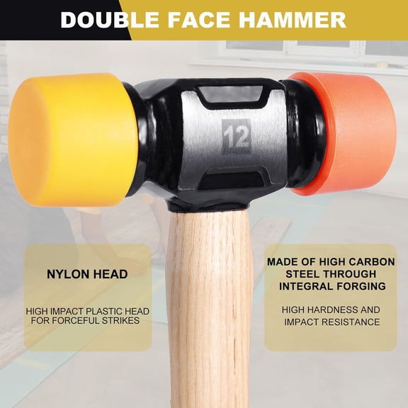 TYHREF-12oz Mallet Hammer with Tapping Block, Double-Face Nylon & Plastic hammer, Soft Face Hammer